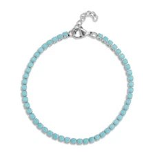 Stainless Steel 3mm Turquoise Cz Cubic Zirconia 6.5" + 1" Tennis Bracelet