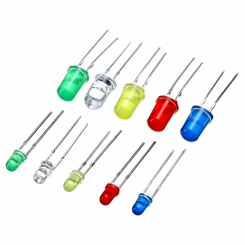 200 Piezas 3mm 5mm Luz LED Blanco Amarillo Rojo Azul Verde Surtido Diodos Kit Caja Foto 4 de 4