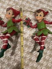 Pair Of Robert Stanley Elves With Poinsettias...