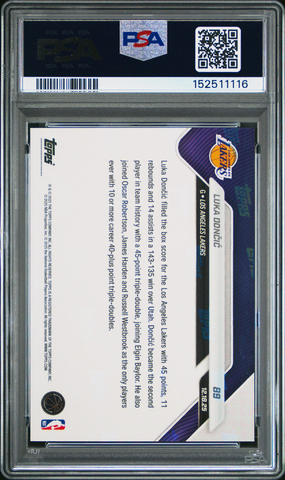 2025 Topps Now Luka Doncic 10 PSA #89 view 2