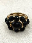 Vintage Black Rhinestone Bead Gold Plated Statement Stretch Ring Size 7.5