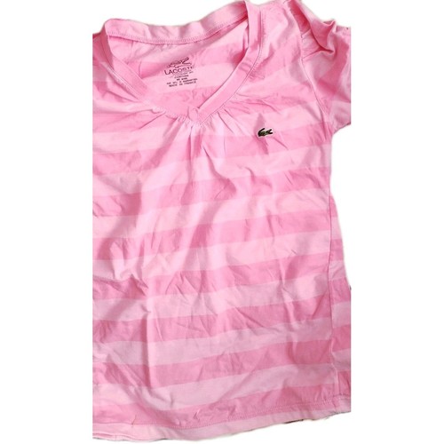Ladies Lacoste Pink Stripes With Ruffled Sleeve - Picture 3 of 4