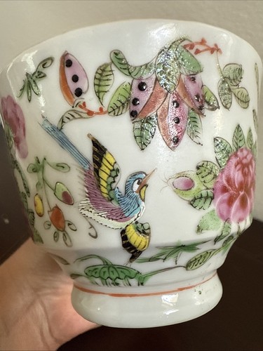 Antique Beautiful Chinese Famille Rose Bird Flower Butterfly Tea Cup Canton - Picture 3 of 17