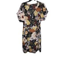 Bobeau Dress Womens Large Black Multicolor Floral True Wrap Side Tie