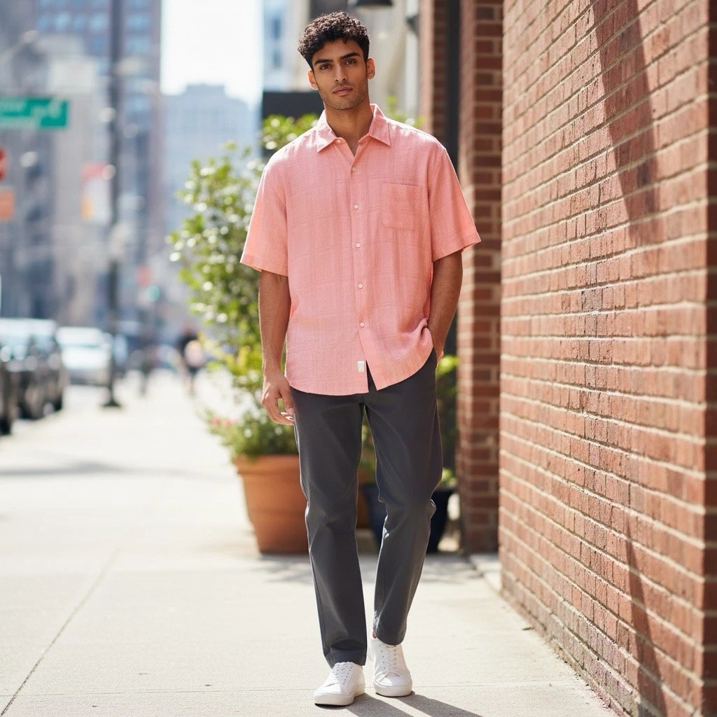 Tommy Bahama Linen Shirt Relaxed Fit Men's Size XL Muted Salmon Summer Vacation