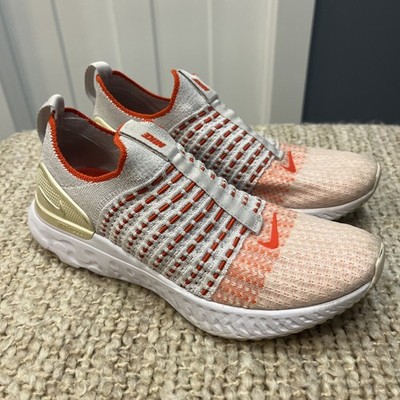 Nike Women React Phantom Orange Gray Flyknit Running Sneakers Size 8 CJ0280-003