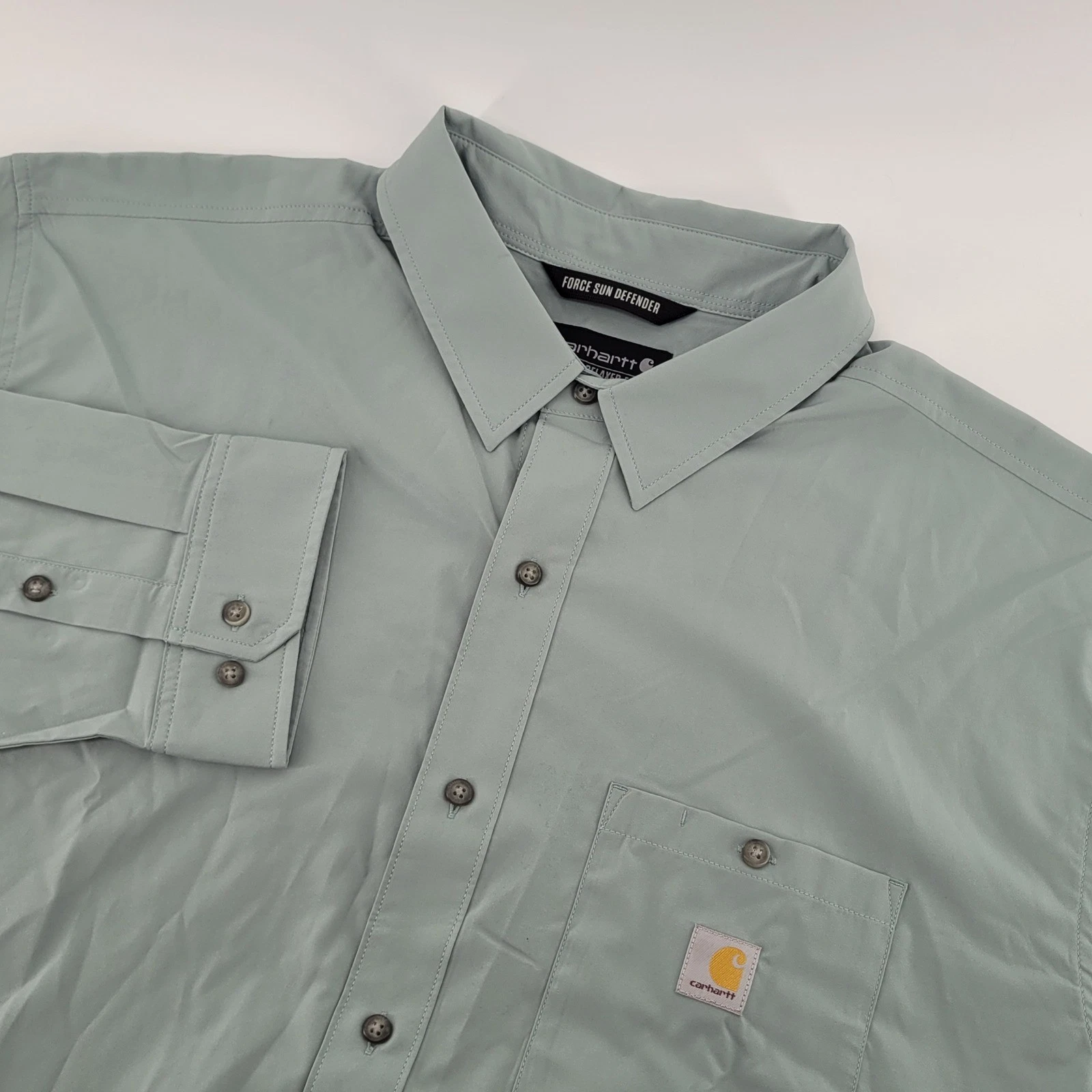 Carhartt Force Sun Defender Shirt Mens 2XL Green Relaxed Fit TW6552-M Button Up