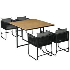 Outsunny Rattan Dining Set, Rattan Cube Dining Sets w/ Space-saving Design