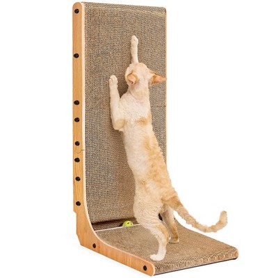 32 Inch Cardboard Cat Scratcher L Shaped Vertical Board With Ball Extra Large