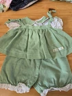 Vintage Cabbage Patch Kid 1980s green gingham shoulder tie dress outfit
