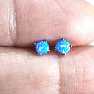 4 mm RUNDE LAB CREATED OPAL ANIT-ANLAUF 925 STERLING SILBER OHRSTECKER