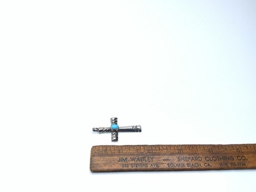 Navajo Keneth Jones Sand Cast Sterling Silver Turquoise Stone Cross Pendant - Picture 6 of 8