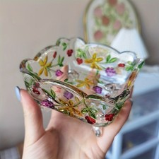 Vintage Glass Salad Bowl With Floral Serving ...