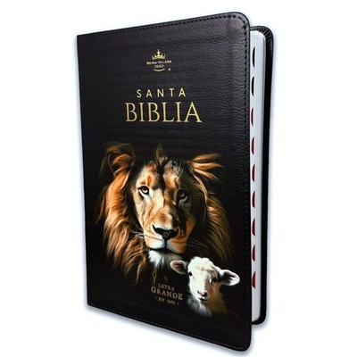 Biblia Letra Grande 12 puntos RV1960 imit piel negro leon y cordero con indice