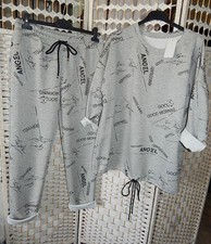Freizeit- HausAnzug m. TEXT*Tunika oder JoggingHose*hellgrau*42/44/46/48**LABASS