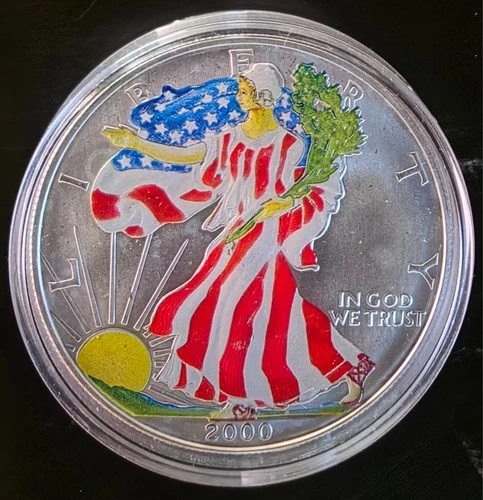 2000 American Eagle Color New York Mint COA Rare Bullion-0.999 Silver 1 Oz Coin