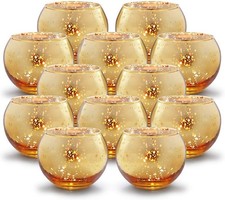 Round Gold Votive Candle Holders, Mercury Glass Candle Holder Set of 12