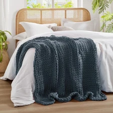Casual Acrylic Chunky Twice Knit Throw in Indigo Finish MP50-7316