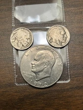 3 coins 2 Buffalo Nickels 1972 Eisenhower dollar UNC #d2 GENUINEGUARANTEE