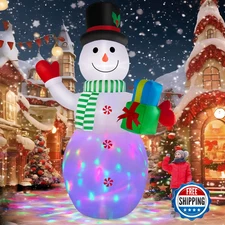 12FT Christmas Inflatable Snowman Outdoor Decoration w/ Rotating LED Lights, Yar