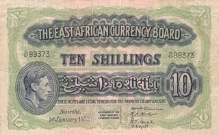 #The East African Currency Board 10 scellini 1952 P 29 AF Re Giorgio VI