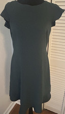 LOFT Green A-Line Dress Flutter Sleeve Ruffle Accent Round Neck Knee Length 6