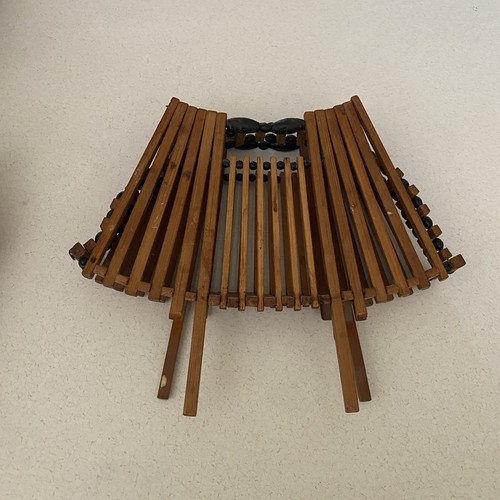 Mid-Century Modern Folding Bamboo Wood Fruit Basket/Bowl,Vintage,MCM - Picture 6 of 6