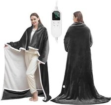 Electric Blanket Wearable with Foot Pocket, Wearable Heated Blanket with Sleeves