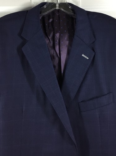Jos A Bank Reserve 2 Piece Suit Mens 48R Navy Windowpane Wool Tailored Fit 36x31 - Picture 2 of 18