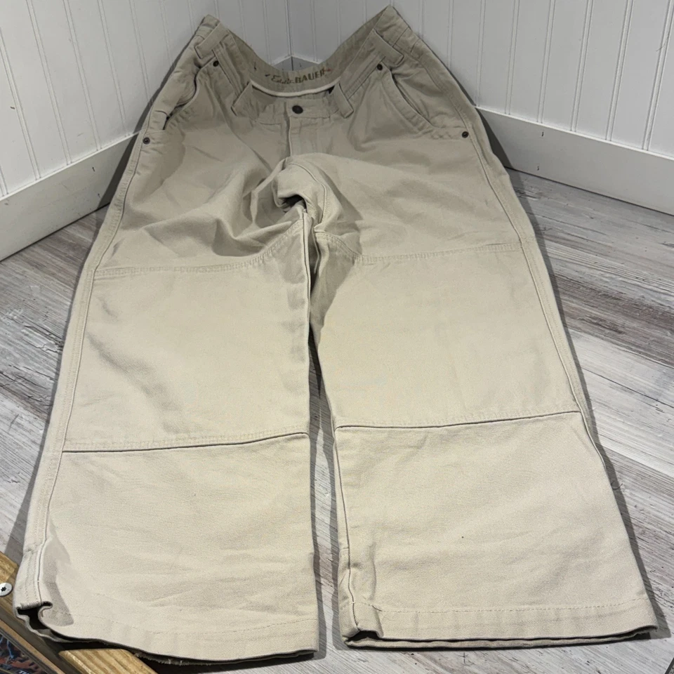 Eddie Bauer Ranger Double Knee Pants Mens 36x30 Beige Duck Canvas Hiking Camp - Image 3 of 4