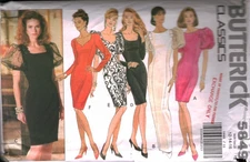 5849 Vintage Butterick Sewing Pattern Misses 1990s Fitted Straight Lined Dress