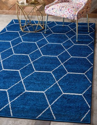 Unique Loom Trellis Frieze Collection Area Rug - Geometric 4 1 X 6 1 Navy Blue/