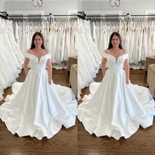Elegant Wedding Dresses Off The Shoulder with Side Pockets Satin Bridal Gown
