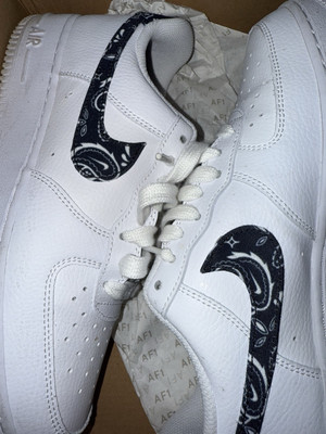 Nike Air Force 1 Low 07 Essential White Black Paisley Womens Size 9 DH4406-101