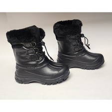 Toddler Kid's Lace Up Elastic Black Faux Fur Snow Boots Size 30/12.5