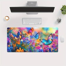 40 90cm1pc Vibrant Butterfly Garden Scene XXL Mouse Pad - HD Printed Rubber Desk