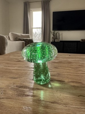 Vintage Viking Art Glass Controlled Bubble Emerald Green Mushroom Paperweight