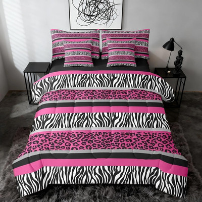 Feelyou Zebra Stripes Bed In A Bag Leopard Print 7 Pcs Comforter Set Sheets