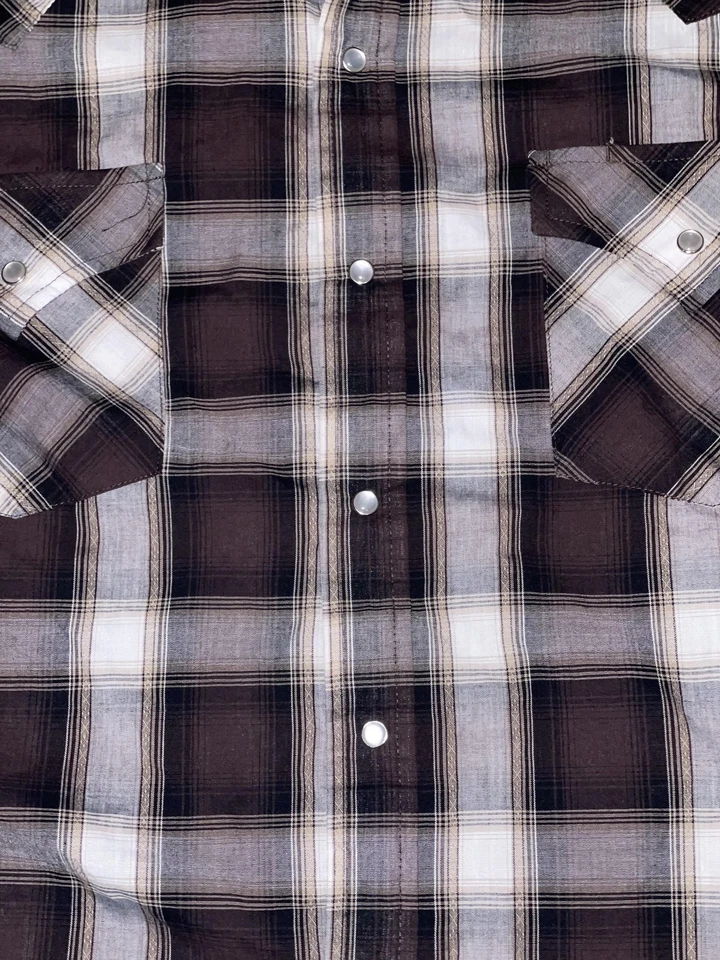 Camisa ELY Cattleman Para Hombres Grande Marrón Gris Cuadros Western Pearl Manga Larga a Presión Foto 2 de 4