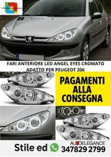 FARI ANTERIORE LED ANGEL EYES CROMATO ADATTO PER PEUGEOT 206