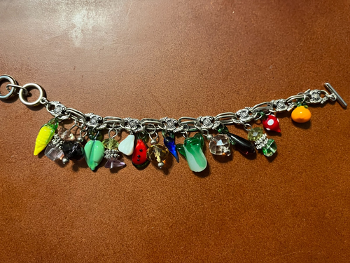 FRUIT VEGETABLE THEME WOMEN’S ENAMEL CRYSTAL GLASS CHARM BRACELET 7-8” Cute Gift - Picture 4 of 13