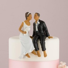 Wedding Cake Topper Whimsical Sitting Bride Groom Couple Weddingstar Dark Skin