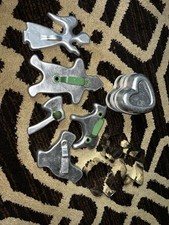 9 Vintage Aluminum Cookie Cutters Green Handl...