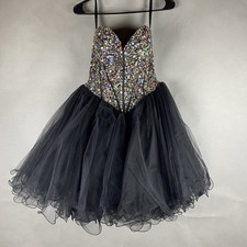 Sherri Hill Strapless Homecoming Prom Dress Womens 8 Black Beaded Top Corset