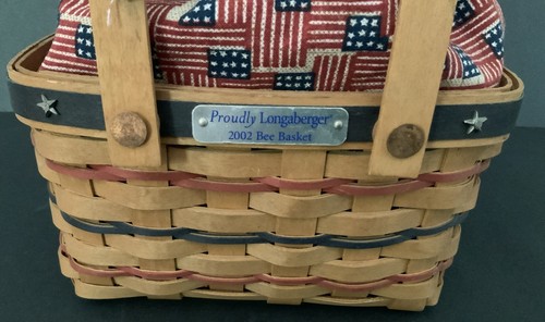 Longaberger 2002 Bee Basket Drawstring Old Glory Fabric Liner/Plastic Protector - Picture 12 of 12