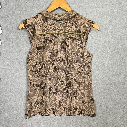 Cue Lace Top Womens 8 S Brown Floral Sheer Flutter Office Boho Fairy Hippie Y2K - Picture 10 of 14