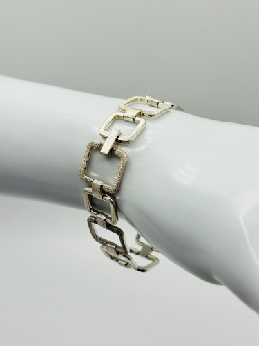 Vintage FOSSIL 925 Sterling Silver 7” Square Link Chain Bracelet Signed - Picture 7 of 10