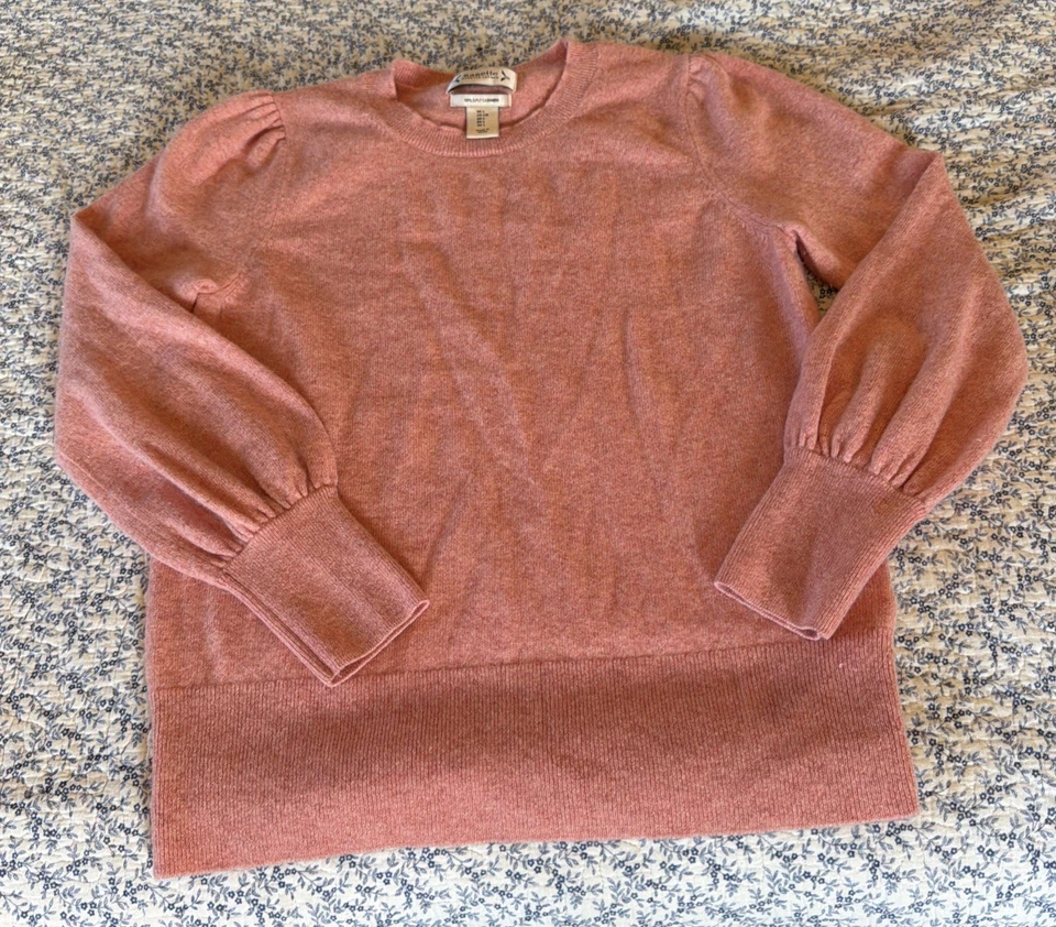 Suéter Nanette Lepore de 2 capas de cachemir para mujer L rosa manga abullonada Foto 2 de 4