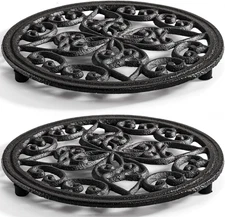 2 Pack Cast Iron Trivet, 7.1 Inch round Metal Trivet with Vintage Patterns Rustp