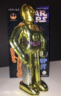 Star Wars C-3PO, Tinplate OSAKA Tin Toy Wind Up, Press Brass Head